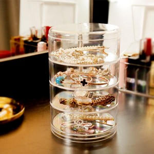 Rotatable Jewelry Box Holder Earring for Women, Jewelry Storage Box Jewelry Accessory Storage Tray with Lid for Earrings Necklaces Bracelets