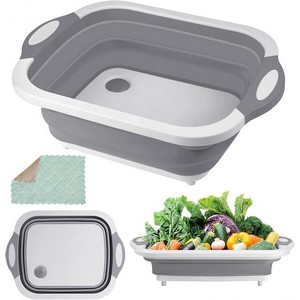 3-in-1 Folding Cutting Board With Basket, Multi-board Kitchen Foldable Cutting Board Fruit Vegetables Washing Drain Sink Storage Basket
