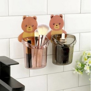 Bear Shaped Toothbrush Holder, Bathroom Drainer Tray, Wall Mounted, Drying Cup, No Drilling Holder