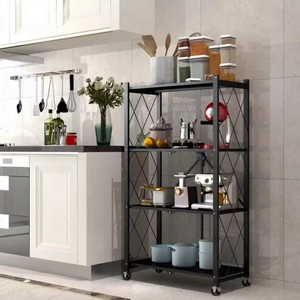 4 Layer Foldable Steel Metal Rack Organizer Shelf Rack with Wheels