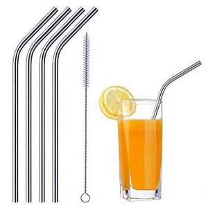Reusable Stainless Steel Metal Straw - Pack of 04 (Bent) with Brush for Regular Use