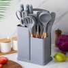 Kitchen Cooking Utensils & Knife Set with Block, Holder & Cutting Board Premium Silicone Utensils Stainless Steel Coated Knives 19 Piece Set, Gray