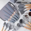 Kitchen Cooking Utensils & Knife Set with Block, Holder & Cutting Board Premium Silicone Utensils Stainless Steel Coated Knives 19 Piece Set, Gray