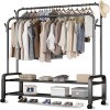 Clothes Rack with Shoe Shelf, Coat Display Stand with 4 Wheels for Bedroom  (Color: Black)