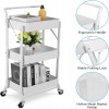 Foldable 3 Tier Metal Utility Rolling Cart, Folding Mobile Multi-Function Storage Trolley Organizer Cart (White)