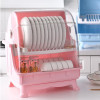 Dish Drying Rack with Lid, 2 Tier Dish Rack with Utensil Holder, Cup Holder and Dish Drainer for Kitchen Counter, Plastic Dish Drainer Shelf with Swivel Spout Dish Rack