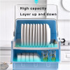 Dish Drying Rack with Lid, 2 Tier Dish Rack with Utensil Holder, Cup Holder and Dish Drainer for Kitchen Counter, Plastic Dish Drainer Shelf with Swivel Spout Dish Rack