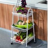 Kitchen Vegetable Fruit Utensils Storage Trolley 3-Tier Metal Serving Rolling Cart, Mobile Rack Organizer with Locking Wheels