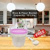 Airtight Rice Bucket 10 Ltrs. Flour Storage Container with Free Spoon - Perfect for Rice Flour Cereal Storage